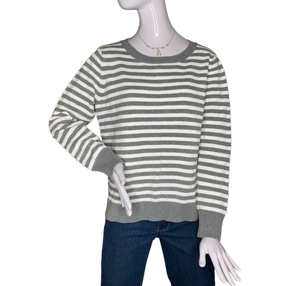 Liz Claiborne Sweater Top Size XL Gray and White Horizontal Stripes